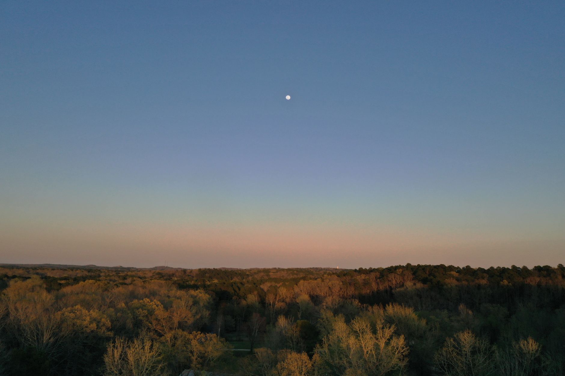 Rural Johnson County, Arkansas farmland and Ozark foothills, golden hour.