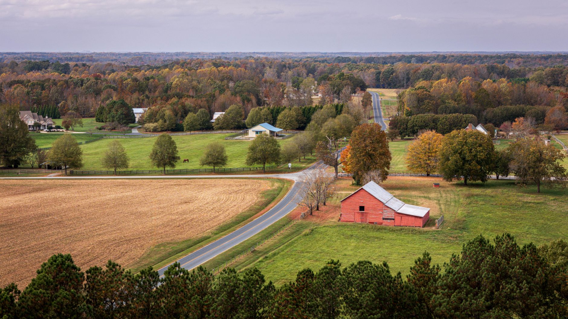Rural North Carolina mountain pasture and river valley, Ashe County landscape