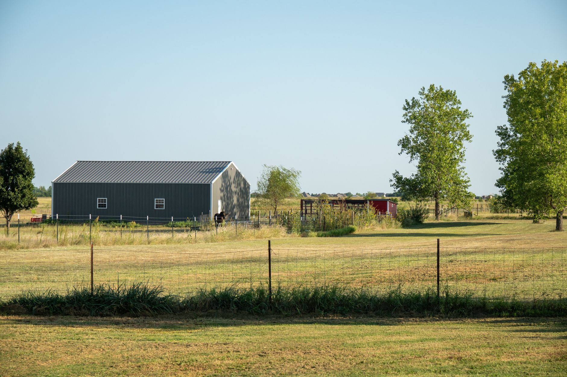 Oklahoma prairie and cropland, wide open rangeland, clear sky.