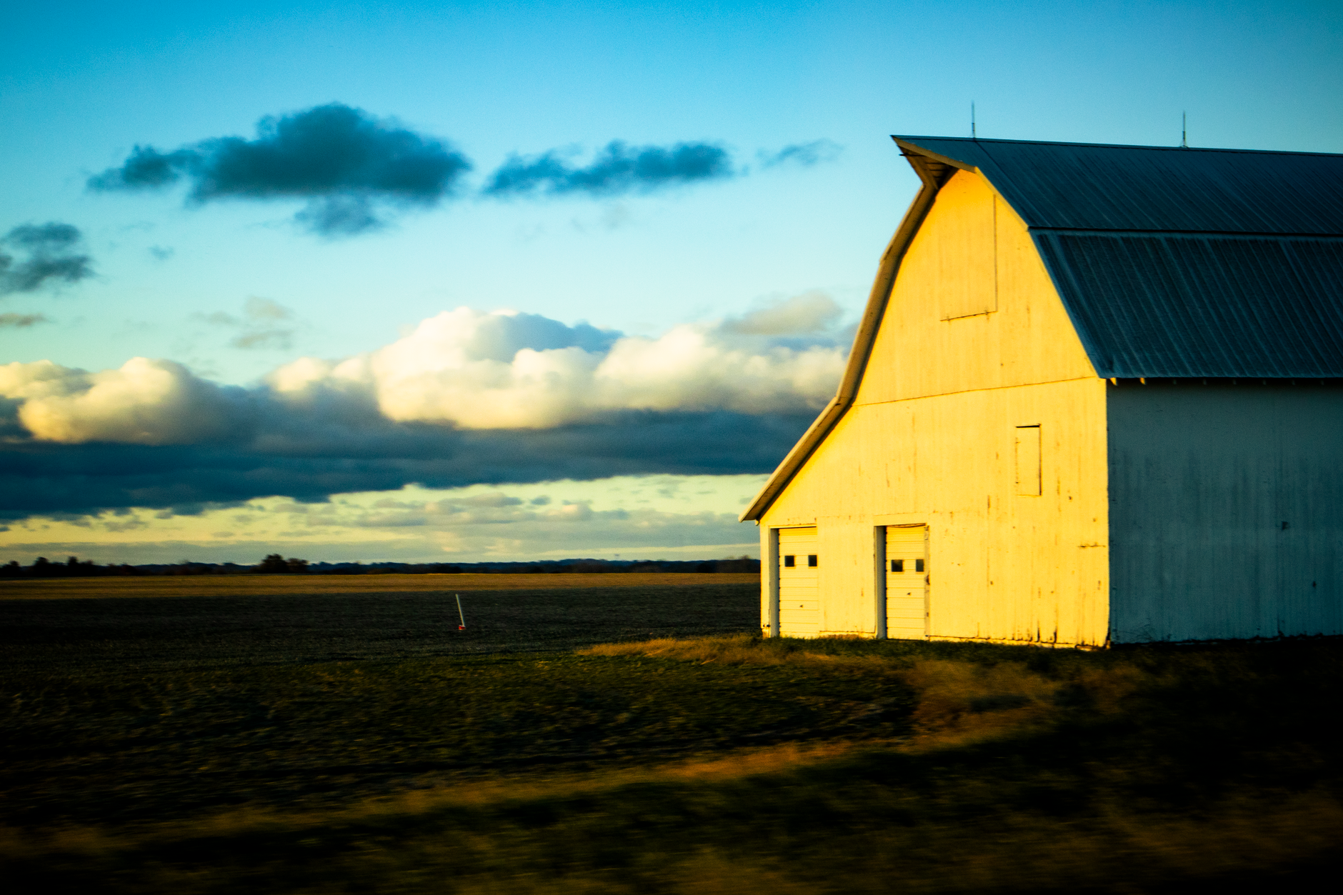 Rural Missouri farmland and pasture, golden-hour light.