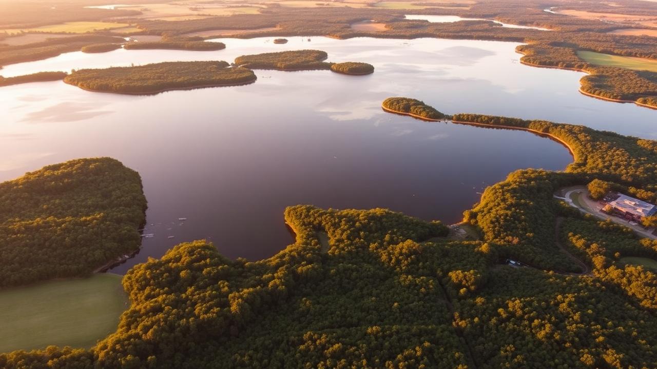 Aerial view of Lake Eufaula in Barbour County Alabama