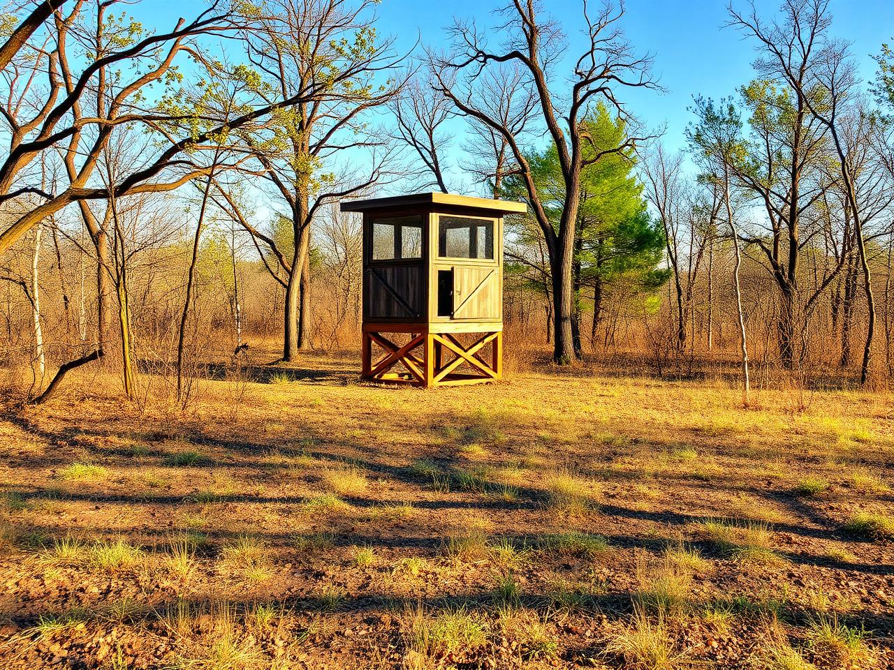 Hunting property features including deer blind and food plots