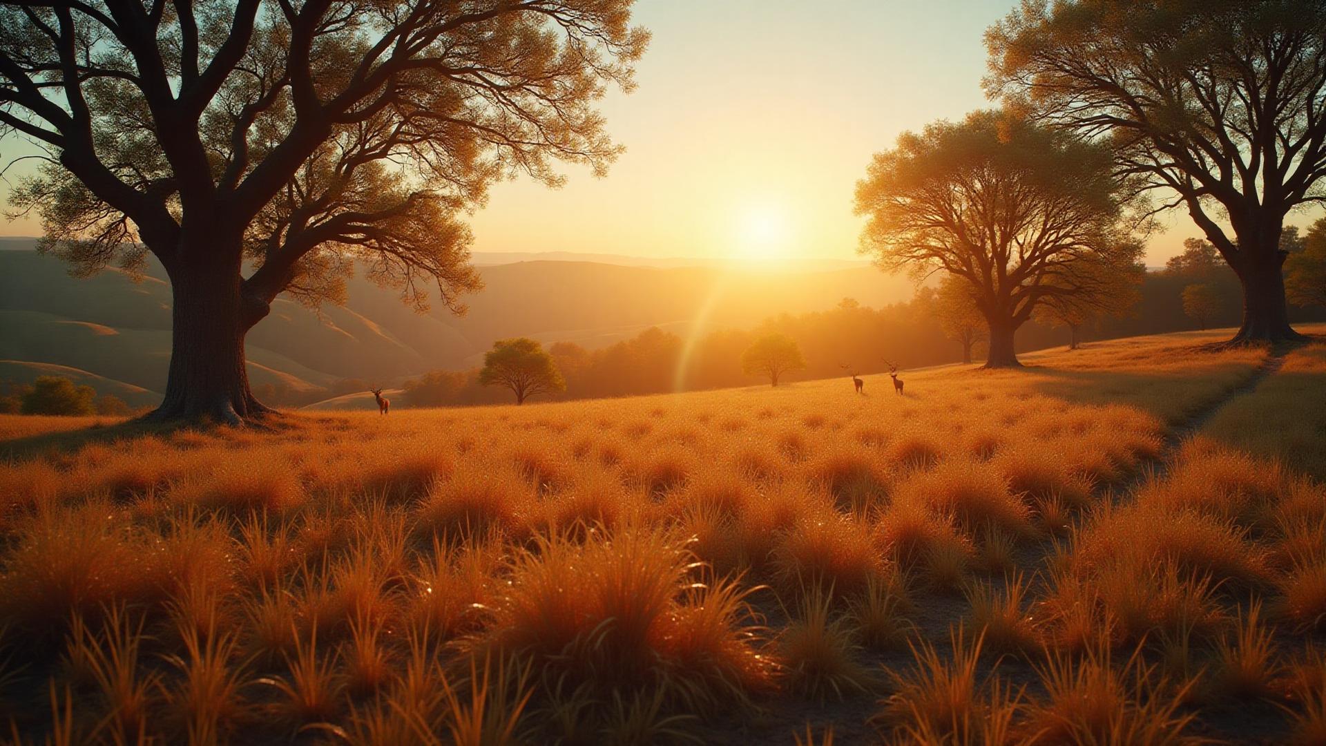 Oklahoma hunting property at sunset with deer