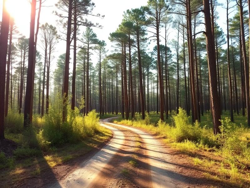 Longleaf pine timberland with dirt road in Bullock County Alabama