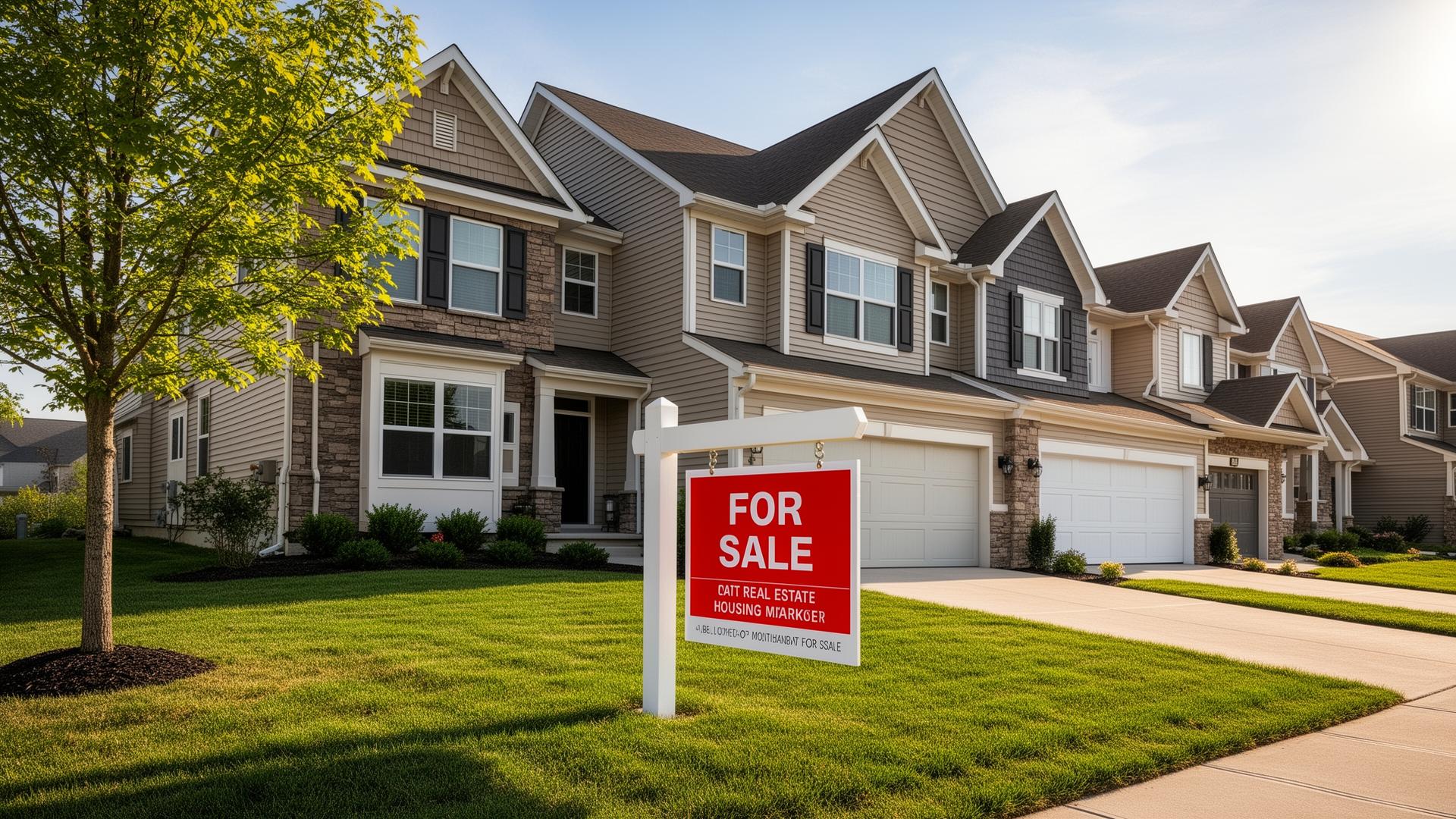 Suburban homes with for sale signs representing housing inventory challenges