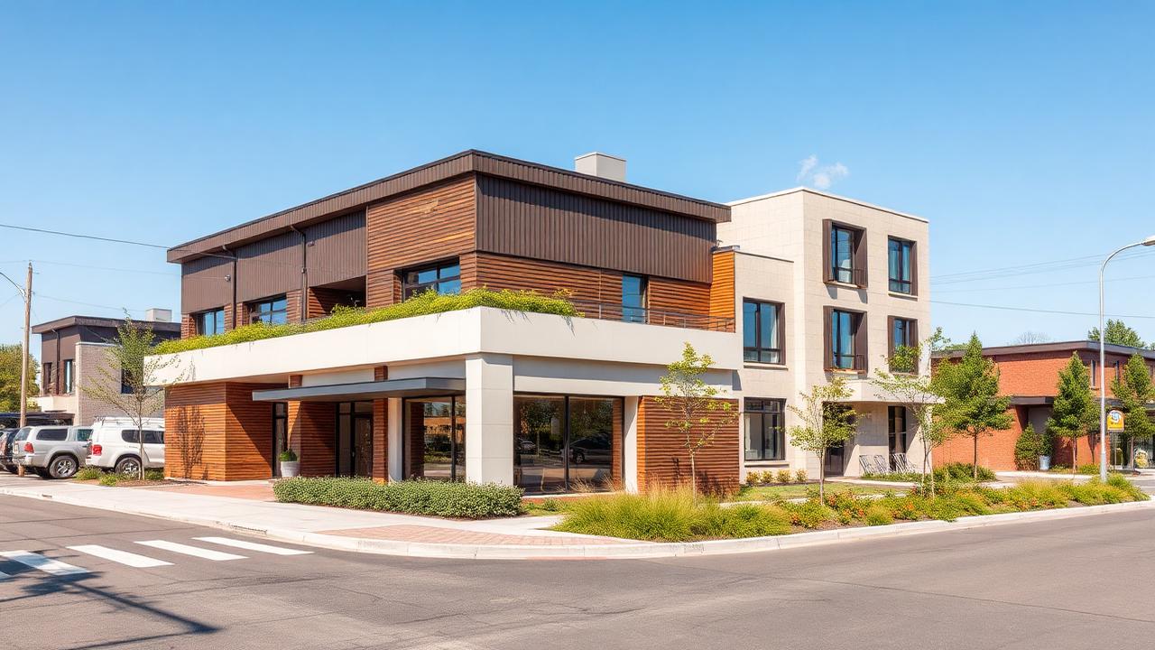 Modern mixed-use development with efficient land use
