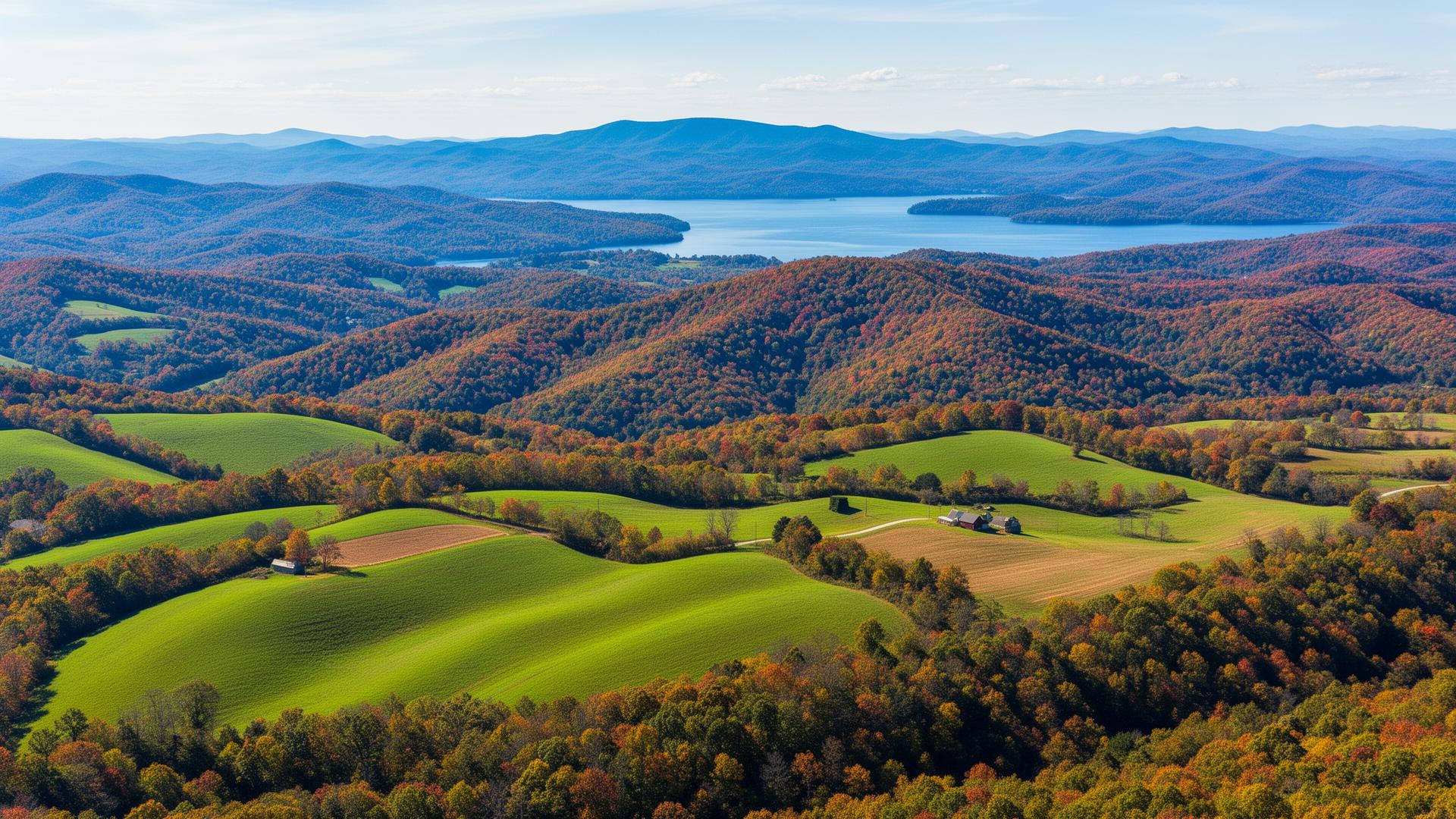 Franklin County Virginia Blue Ridge foothills with Smith Mountain Lake