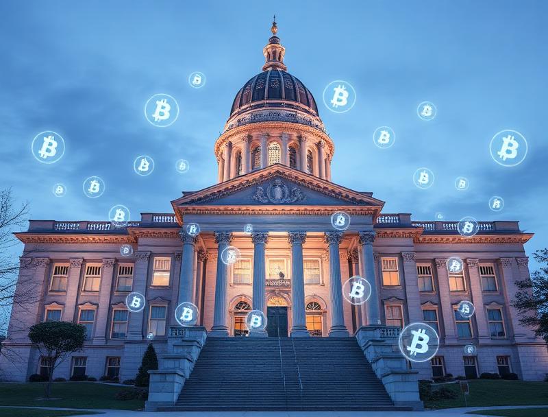Government building with blockchain technology overlay