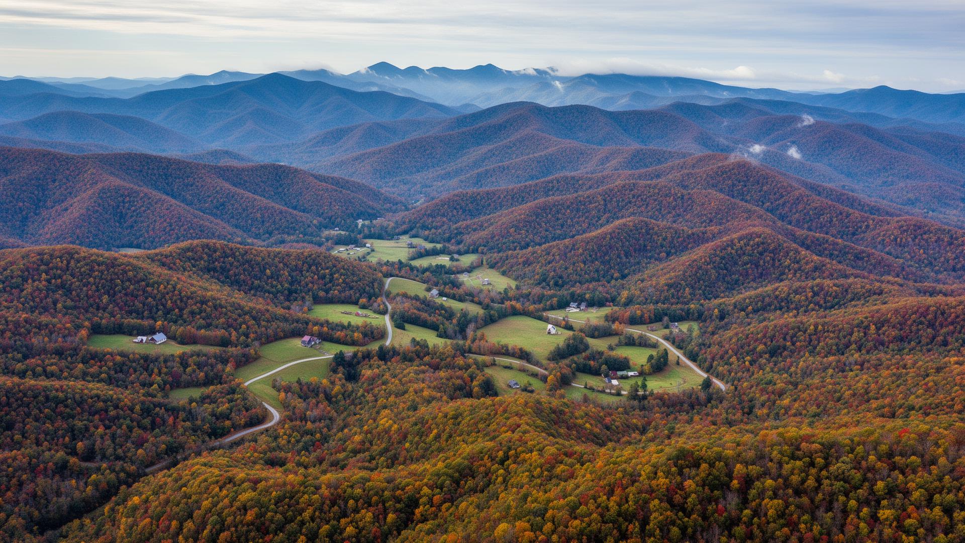Blue Ridge Mountains in Gilmer County, Georgia with autumn foliage