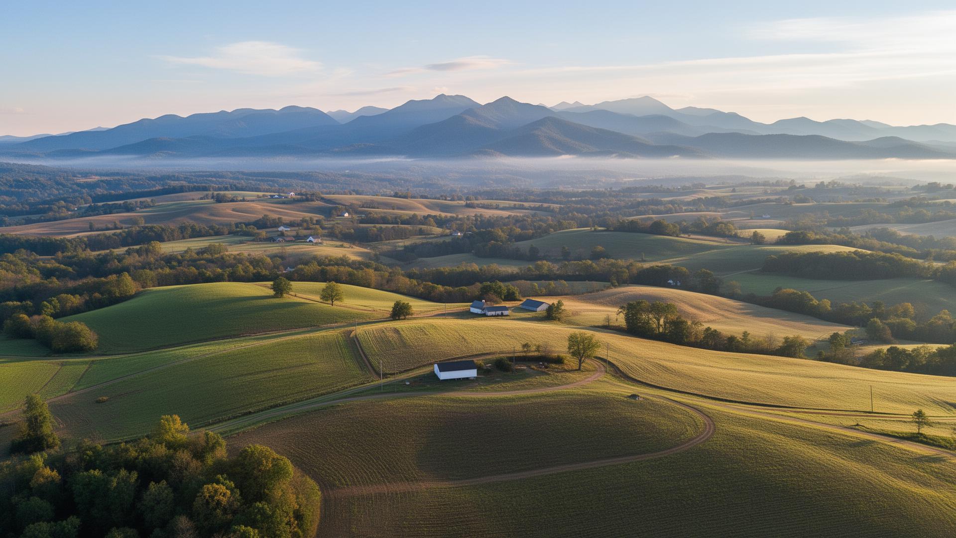 Hamblen County Tennessee rolling hills with Smoky Mountains in background