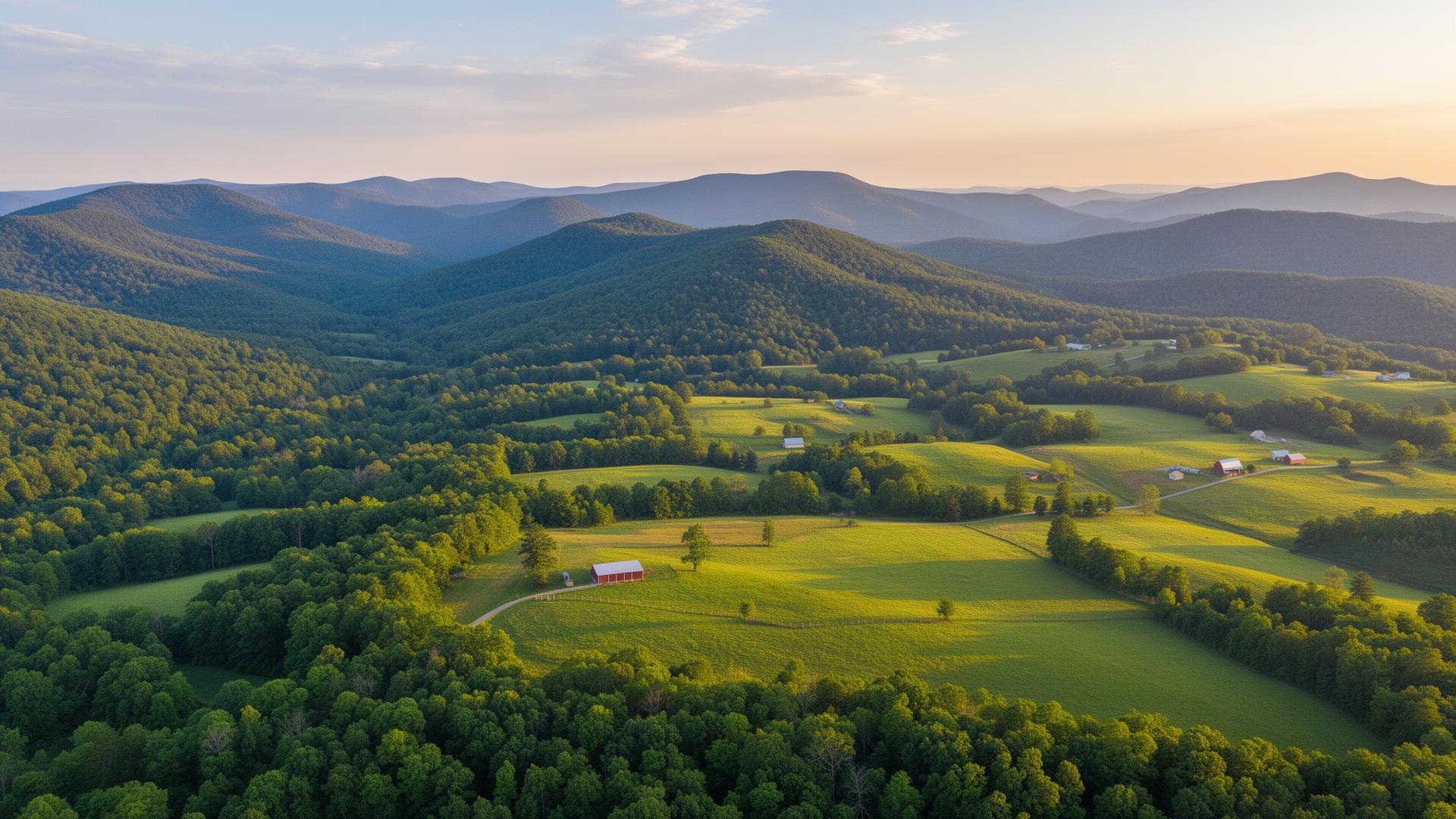 Beautiful rolling hills and farmland in Henry County, Virginia