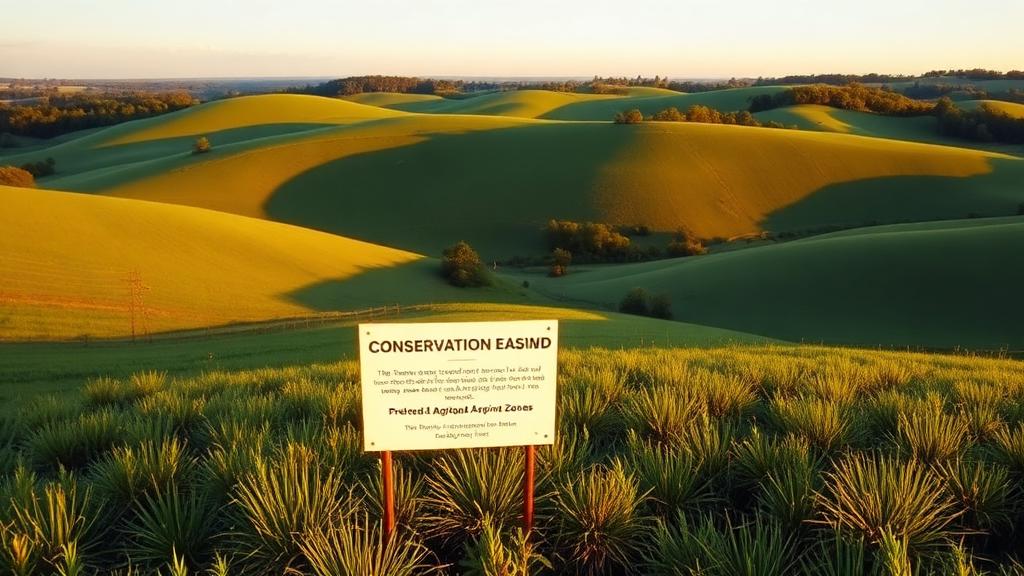 Maryland farmland with conservation easement sign showing protected agricultural zones