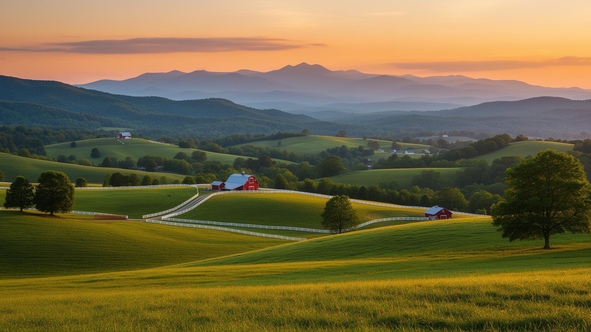 Panoramic view of Appalachian foothills in McMinn County, Tennessee