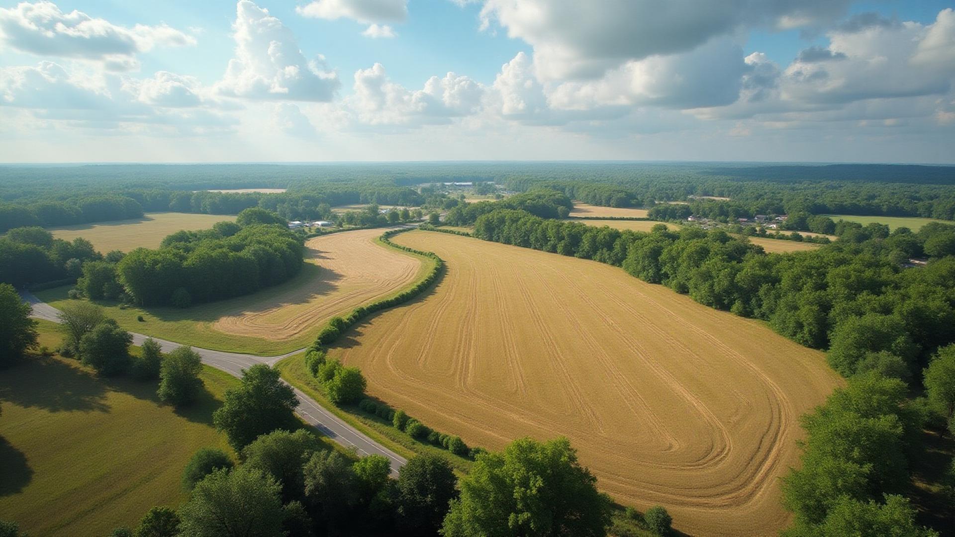 Aerial view of rural land showing property boundaries
