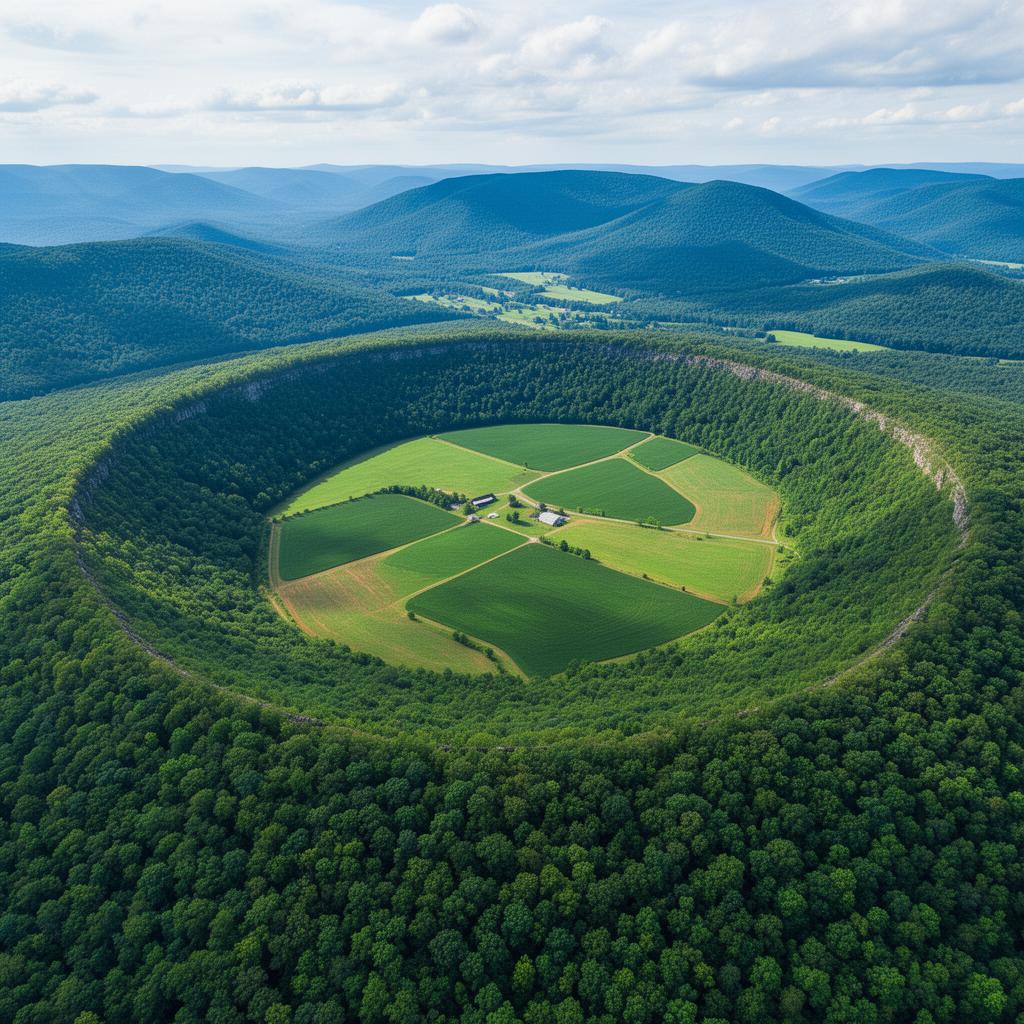 Burke's Garden Virginia aerial view showing bowl-shaped valley surrounded by mountains